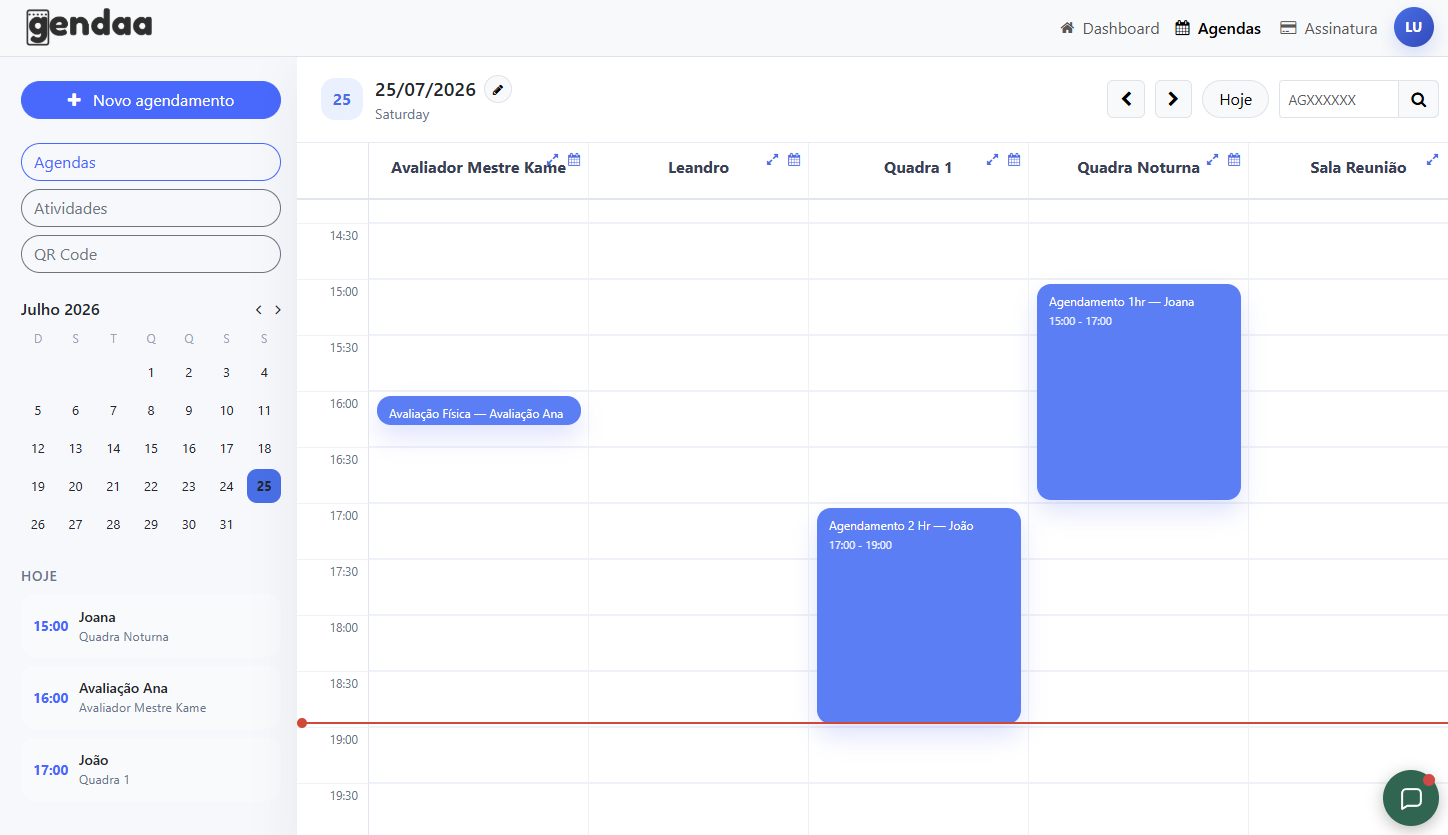 Painel de agenda Gendaa